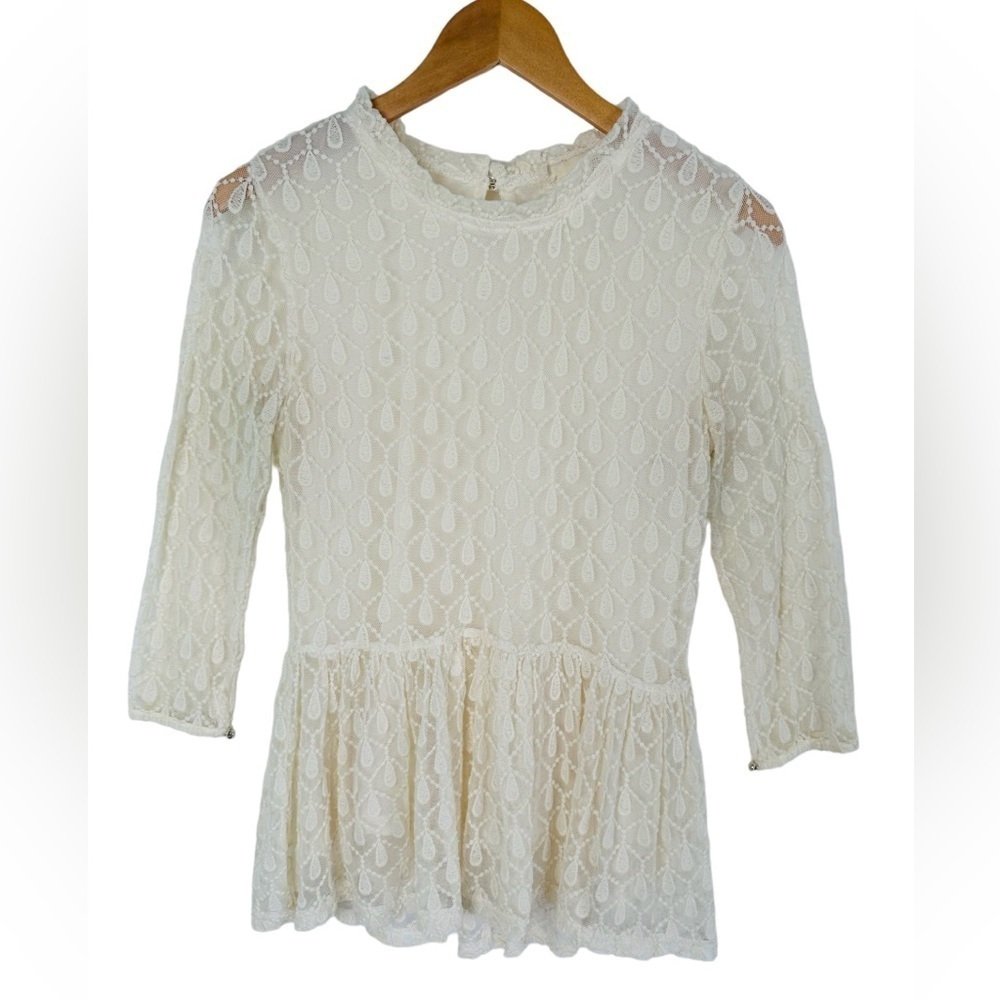 A'reve Sheer Romantic Crochet Lace Overlay Cotton Blouse